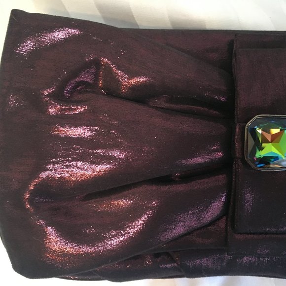 Jeanne Lottie Designer Magenta Satin Fabric Clutch Purse Handbag Chain Jewel - Picture 4 of 12